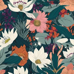 Zelfklevend Fotobehang floral print with botanical flowers as a seamless pattern for textile design or background. AI generation. © BLACK AND WHITE LOGO