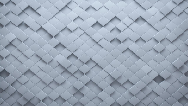 White, Semigloss Wall background with tiles. Arabesque, tile Wallpaper with Polished, 3D blocks. 3D Render