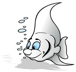 White Scalar Fish with Bubbles and Cast Shadow