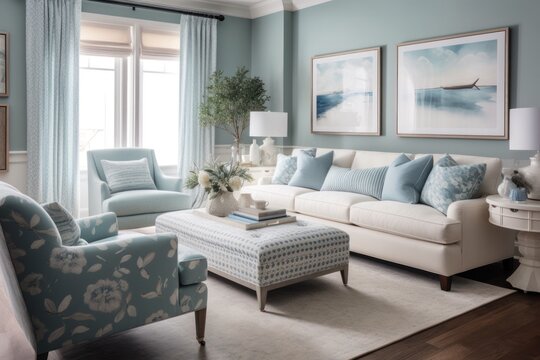Beach Inspired Living Room: Coastal Decor with Soft Blue Tones
