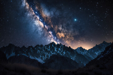 Fototapeta na wymiar Galaxy view from the mountains - generative ai