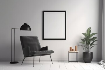 Minimalist Chair and Frame: Elegant Decor in White and Black
