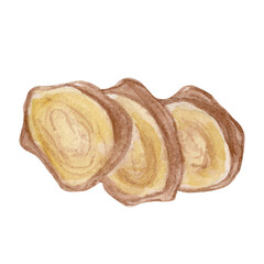 Watercolor hand drawn ginger cut root illustration. Isolated on white.