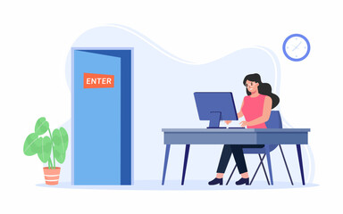 HR managers sitting at desk with computer and searching new employee concept of Human Resource Management.