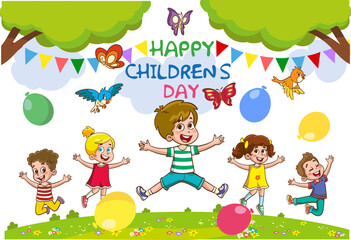 Obraz na płótnie Canvas Template For Happy Children's Day cartoon vector