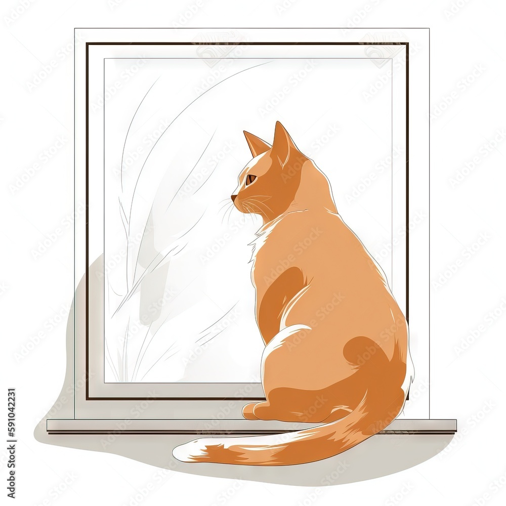 Aufkleber a cat sitting on a window sill looking out of the window at the outside of the window and the outsid