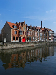 Bruges, April 2023: Magnificent facades of the buildings of Bruges, the Venice of the North