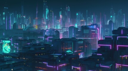 cyberpunk city. city in neon light background. generative ai