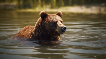 Obraz na płótnie Canvas a brown bear swims in the river on a warm summer day. wild animals. generative ai