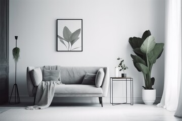 Minimalist Living: A Simple Room with a Potted Plant and a Picture Frame on the Wall