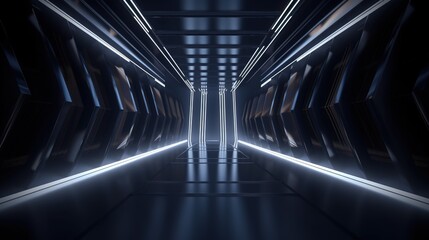 A futuristic tunnel with lights and light on the ceiling, futuristic technology background. Generative AI