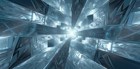 Obraz premium Shiny exploding light in a 3d glass maze, perspective background, light theme 3d background. Generative AI