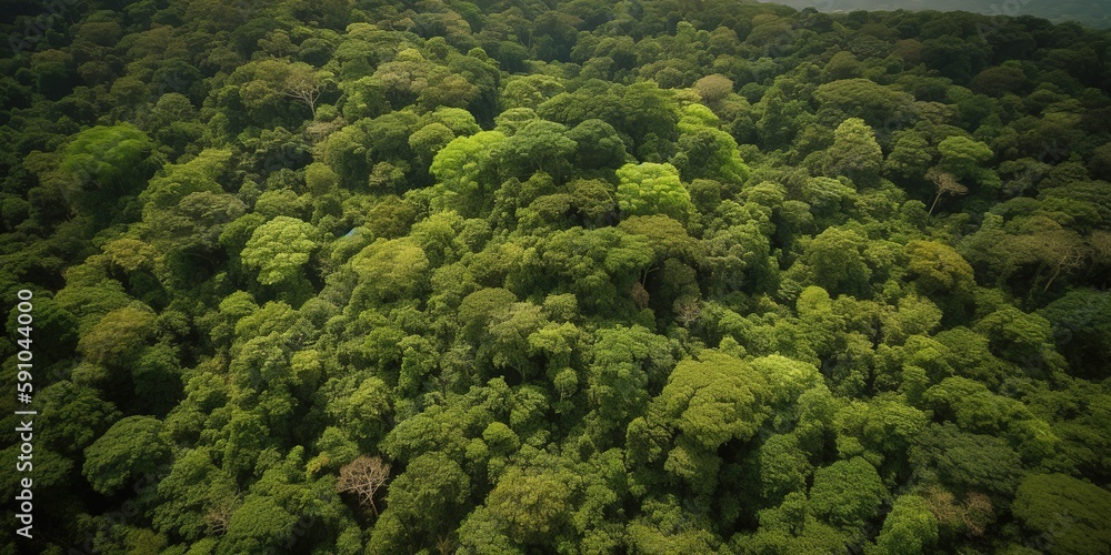 Aufkleber Top view of the green forest.Aerial view. Panoramic shot. Generative AI