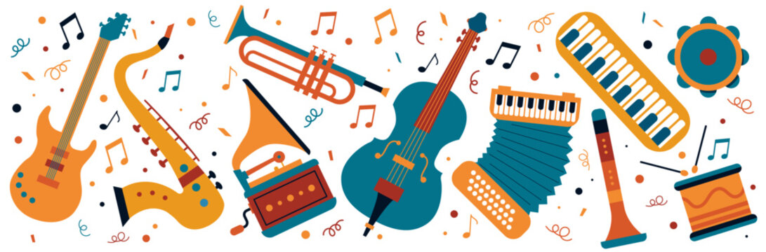 Banni&egrave;re - Instruments de musique - Illustrations vectorielles color&eacute;es