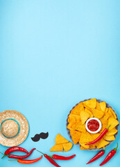 Cinco de Mayo (Fifth of May) Fiesta Celebration Concept on Blue Background.