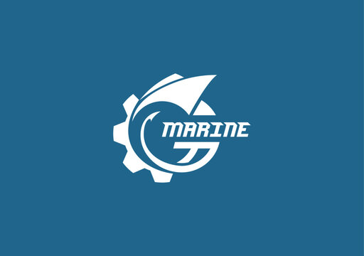 Letter G with a ship for marine logo template