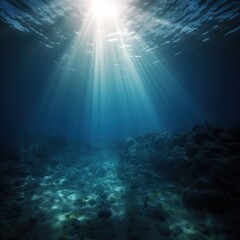 Fototapeta na wymiar Deep sea abyss barely lightened by sunlight, Generative AI