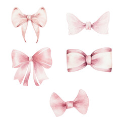 Watercolor pink bow. Isolated on a white background.Generative AI
