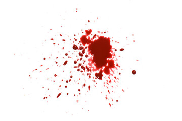 Red blood stain and splatter isolated on white, concept of diseases, crime