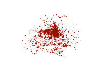 Red blood stain and splatter isolated on white, concept of diseases, crime - obrazy, fototapety, plakaty