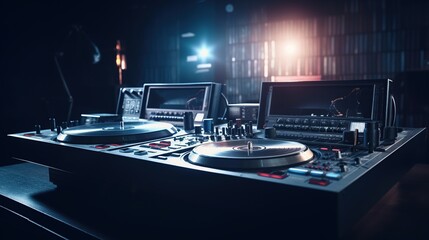 DJ console in a disco club. generative ai