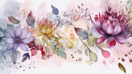 floral background with paints on a white background. generative ai