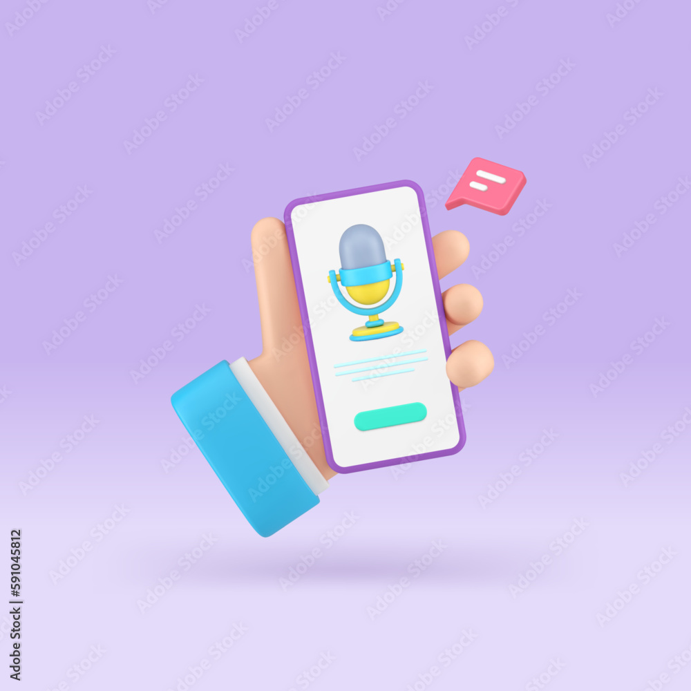 Aufkleber voice message chat sound microphone online dialogue smartphone application realistic 3d icon vector