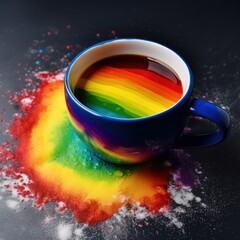 A a cup of colorful rainbow coffee, Generative AI