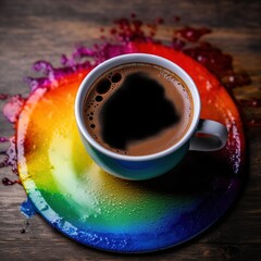 A a cup of colorful rainbow coffee, Generative AI