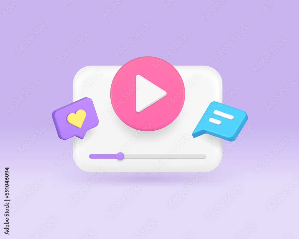 Poster multimedia content browse video audio play button social media network app 3d icon realistic vector