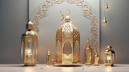 Fototapeta na wymiar Islamic greetings ramadan kareem background with beautiful gold