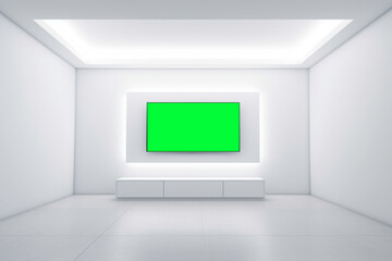tv with green background. plasma in a minimalist room.