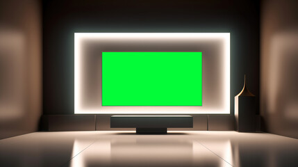tv with green background. plasma in a minimalist room.
