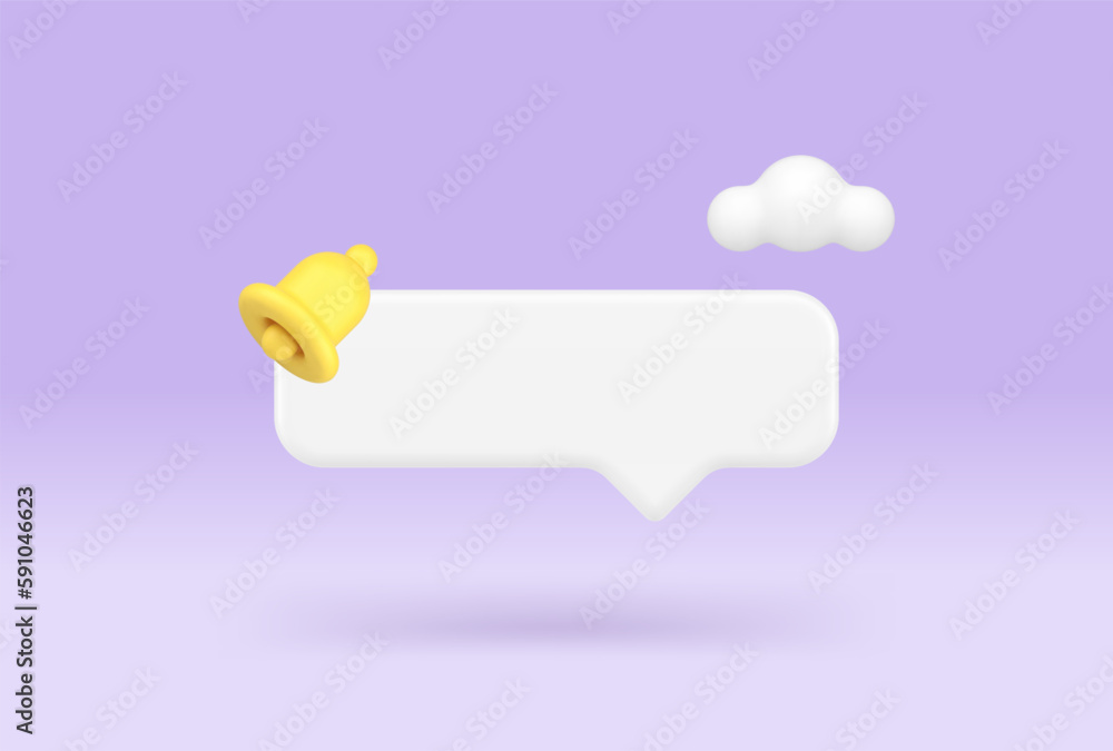 Poster internet alert notification quick tips empty bar speech bubble ring bell 3d icon realistic vector