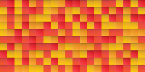 Abstract Colorful Pixelated Surface Pattern with Random Colored Orange, Red, Yellow Squares - Wide Scale Geometric Mosaic Texture - Generative Art, Vector Background Design