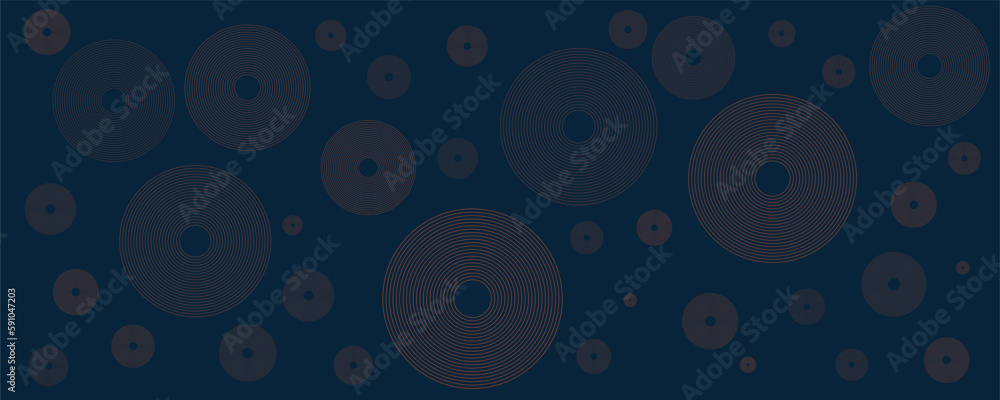 Poster dark blue and brown minimal geometric pattern background with concentric circles, multi purpose temp