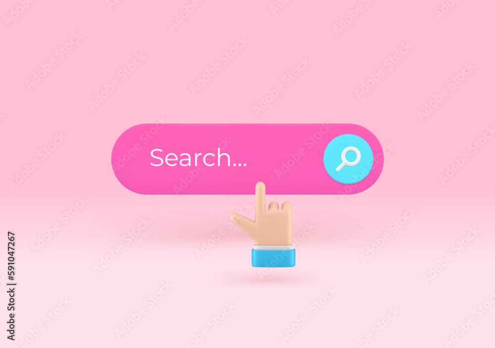Poster online searching internet browsing bar field hand click cursor find information 3d icon vector