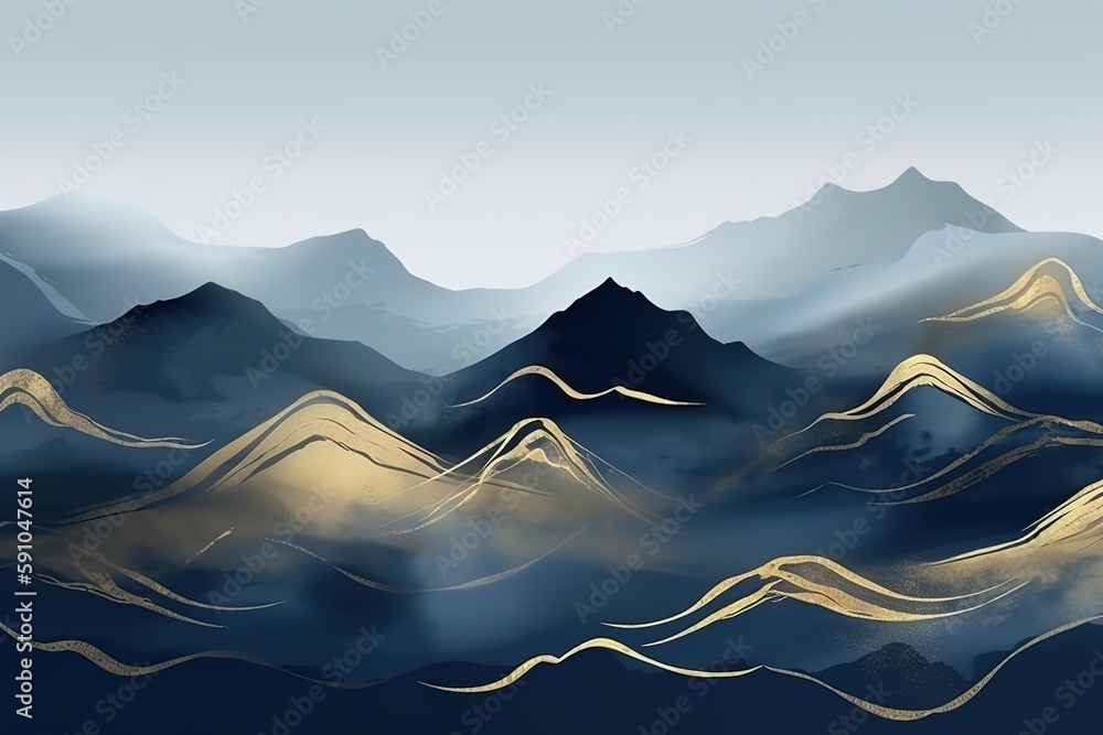 Poster abstract background of mountains in blue.beautiful, minimalistic print for your decor for postcard, 