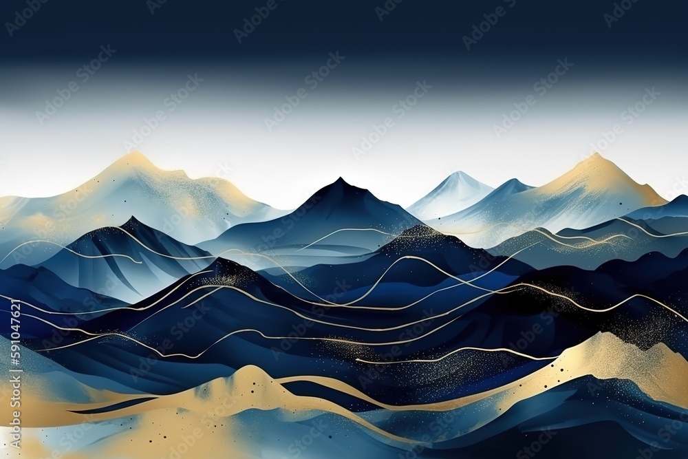 Poster abstract background of mountains in blue.beautiful, minimalistic print for your decor for postcard, 