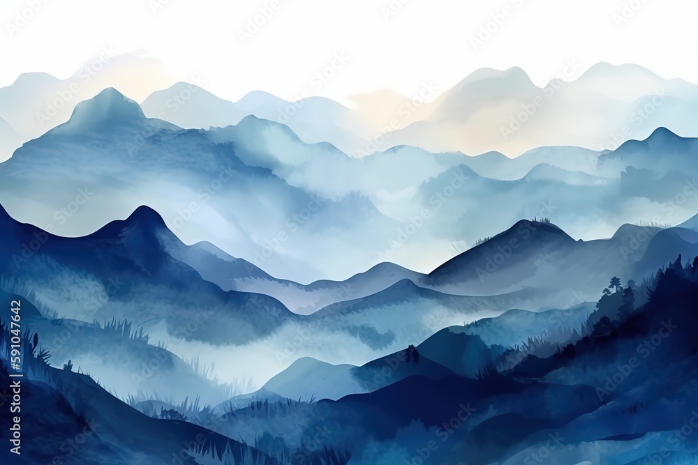 Poster abstract background of mountains in blue.beautiful, minimalistic print for your decor for postcard, 