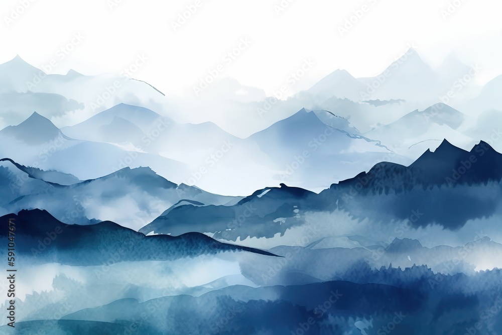 Aufkleber abstract background of mountains in blue.beautiful, minimalistic print for your decor for postcard, 