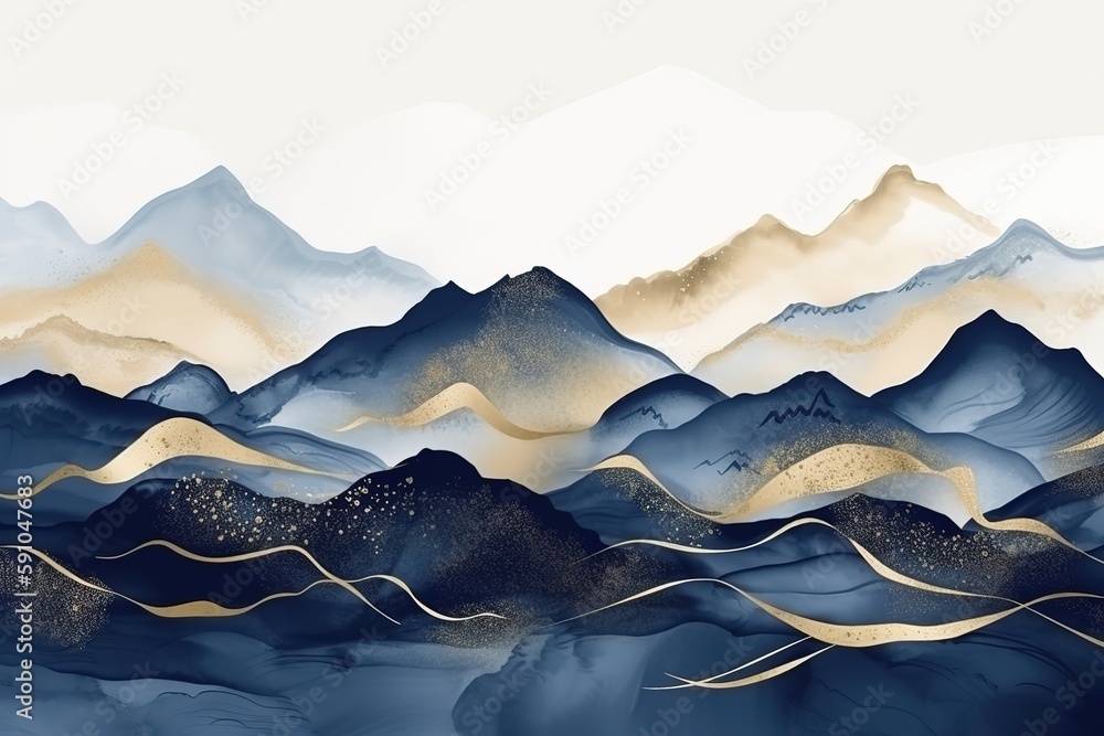 Poster abstract background of mountains in blue.beautiful, minimalistic print for your decor for postcard, 