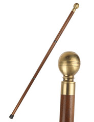 Walking stick wooden cane isolated on white background. Vintage item concept