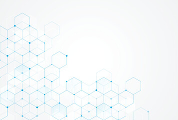 Abstract hexagonal molecular structures in technology background and science style. Medical design. Vector illustration
