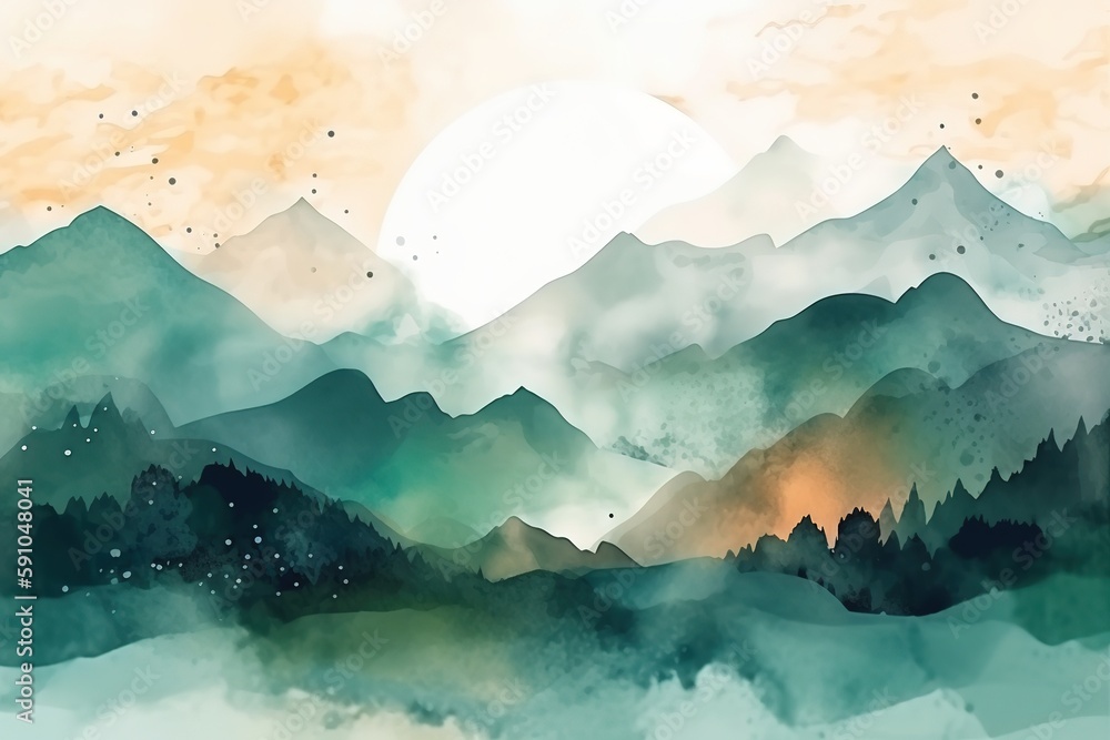 Poster abstract background of mountains in a green shade.beautiful, minimalistic print for your decor for p