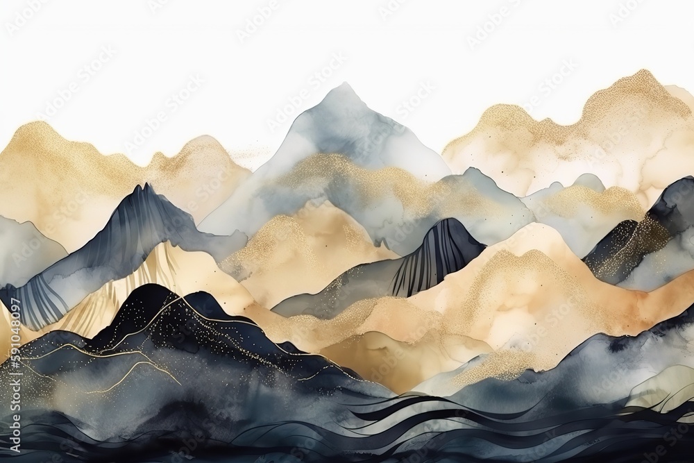 Poster abstract background of black mountains with golden elements.beautiful, minimalistic print for your d