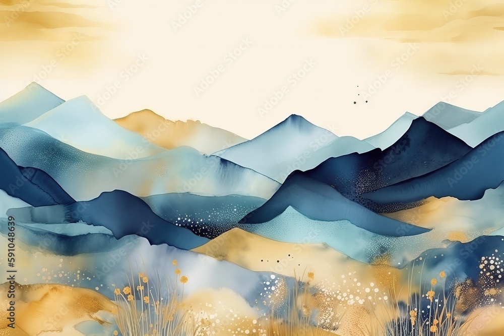 Poster abstract background of mountains in blue.beautiful, minimalistic print for your decor for postcard, 
