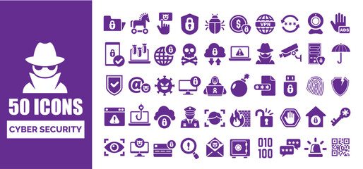 50 icon collection of Cyber security in flat design style