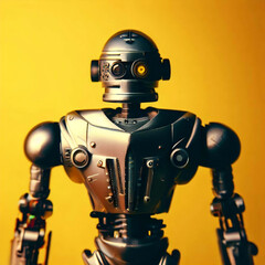 Robot on a yellow background. Generative AI.