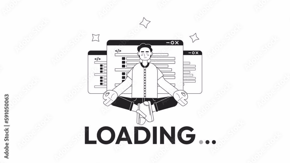 Poster animated bw programmer expert loader. coding course. flash message 4k video footage. monochrome isol